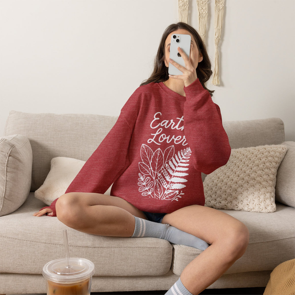 "Earth Lover" Botanical Graphic Crewneck Sweatshirt
