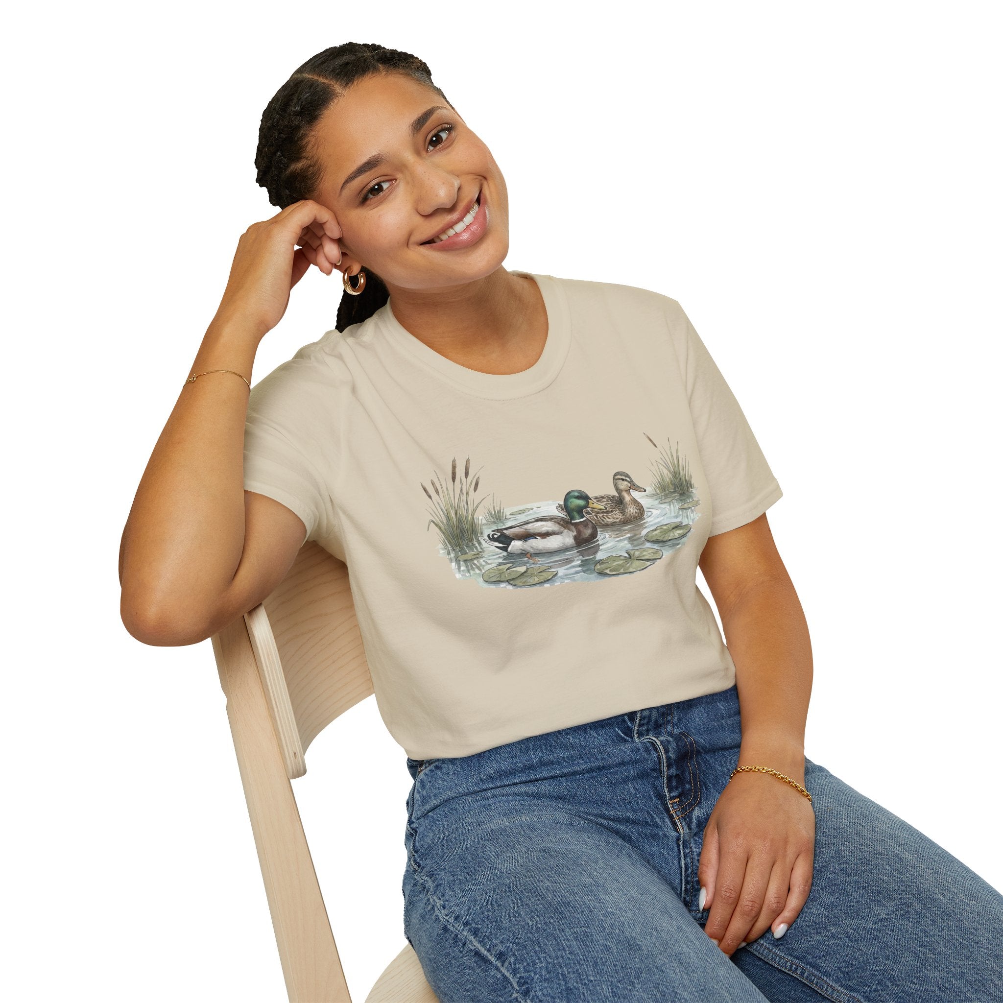 Duck Pair T-Shirt — Watercolor Mallard Ducks on Pond Nature Tee