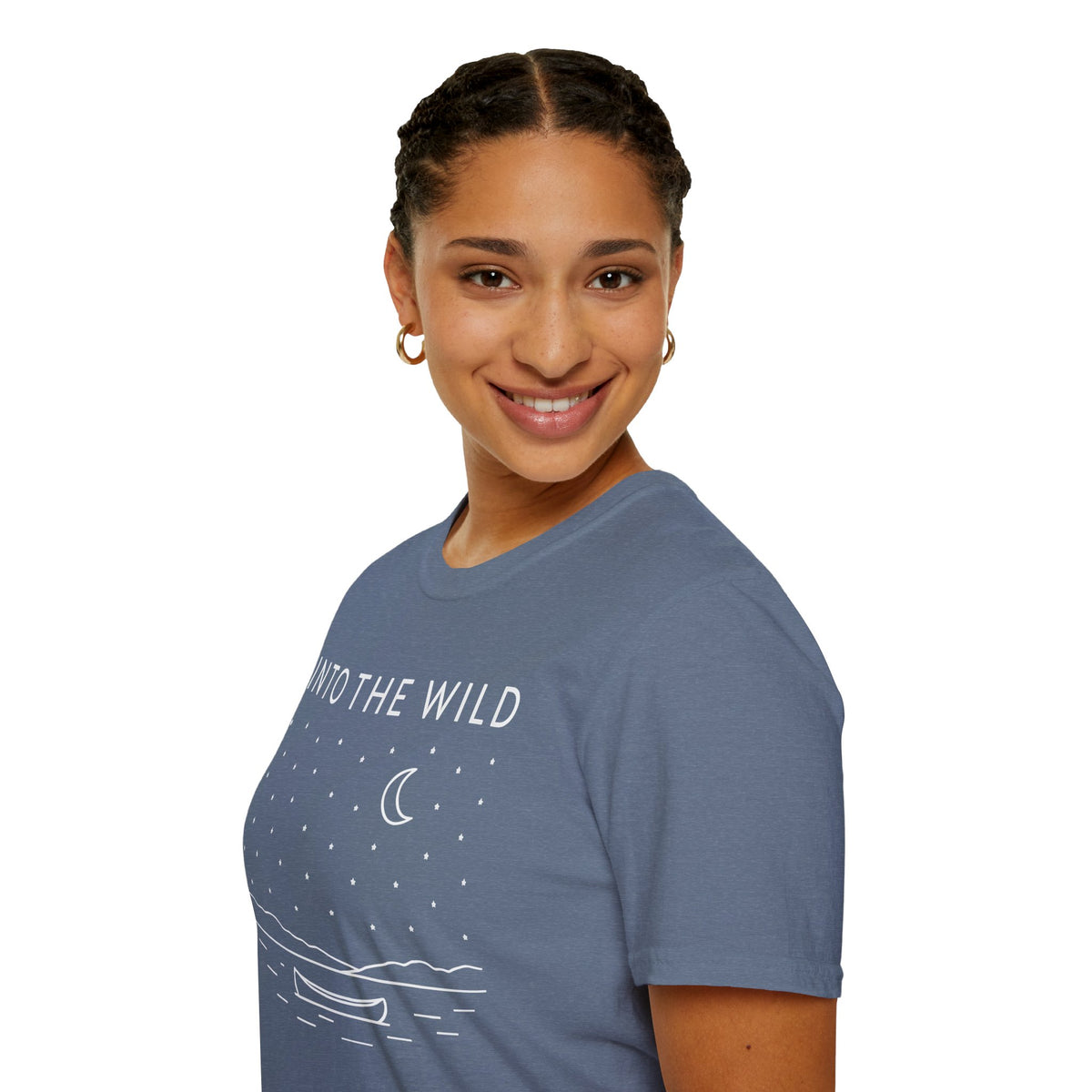 Into The Wild Canoe T-Shirt - Minimal Night Sky Lake Camping Tee