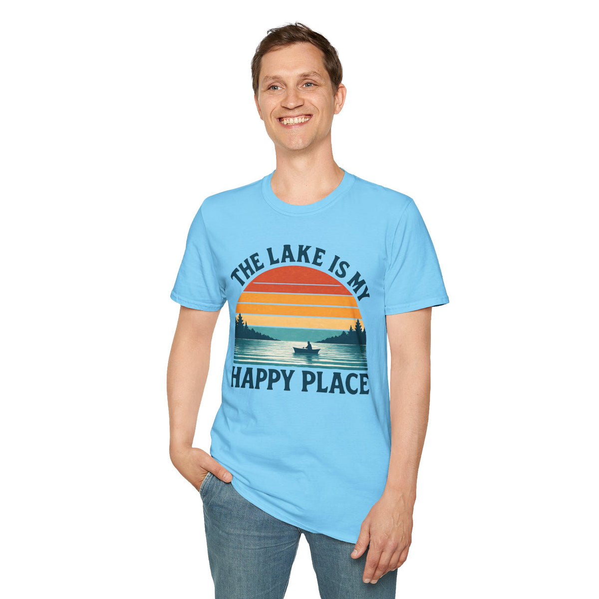 "The Lake Is My Happy Place" Canoe On The Lake At Sunset T-Shirt