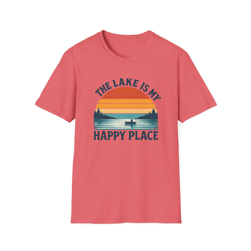 Canoe On The Lake At Sunset "The Lake Is My Happy Place" T-Shirt