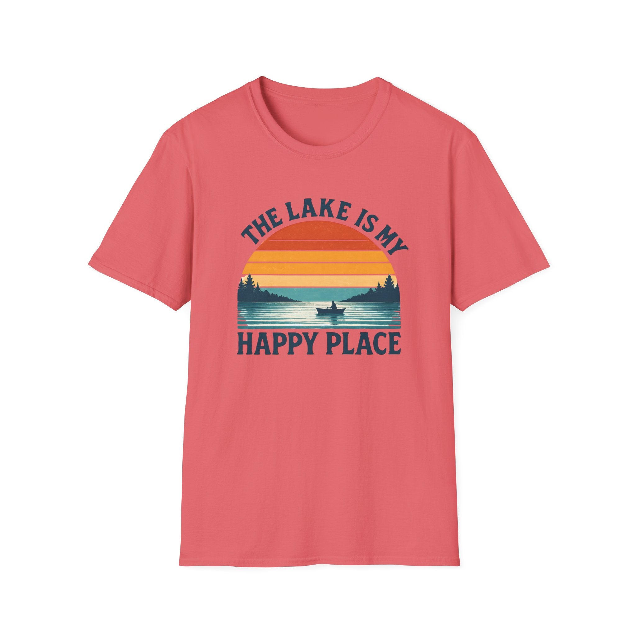 Canoe On The Lake At Sunset "The Lake Is My Happy Place" T-Shirt