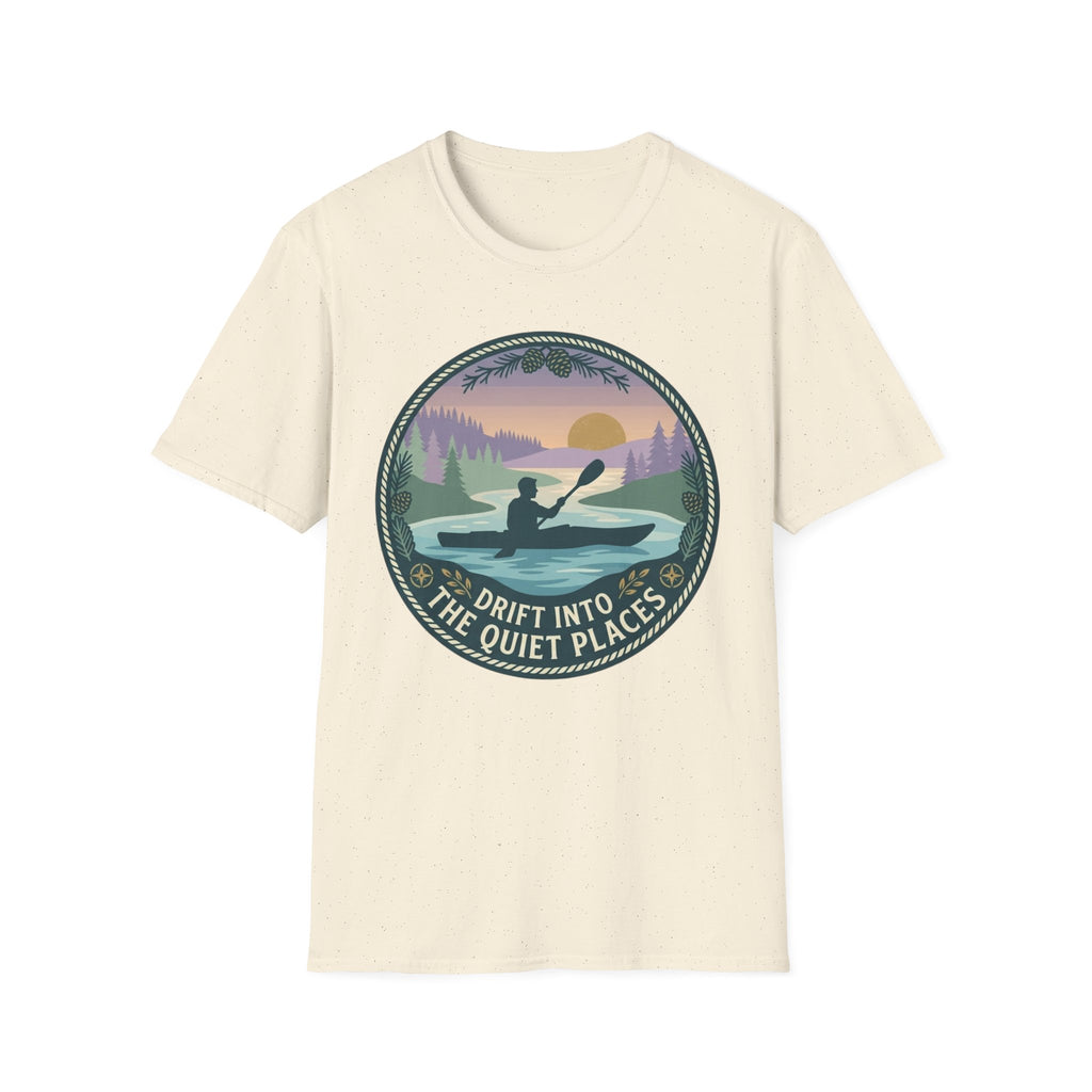 "Drift Into The Quiet Places" Kayak Sunset T‑Shirt — Outdoor Relaxation Tee Shirt