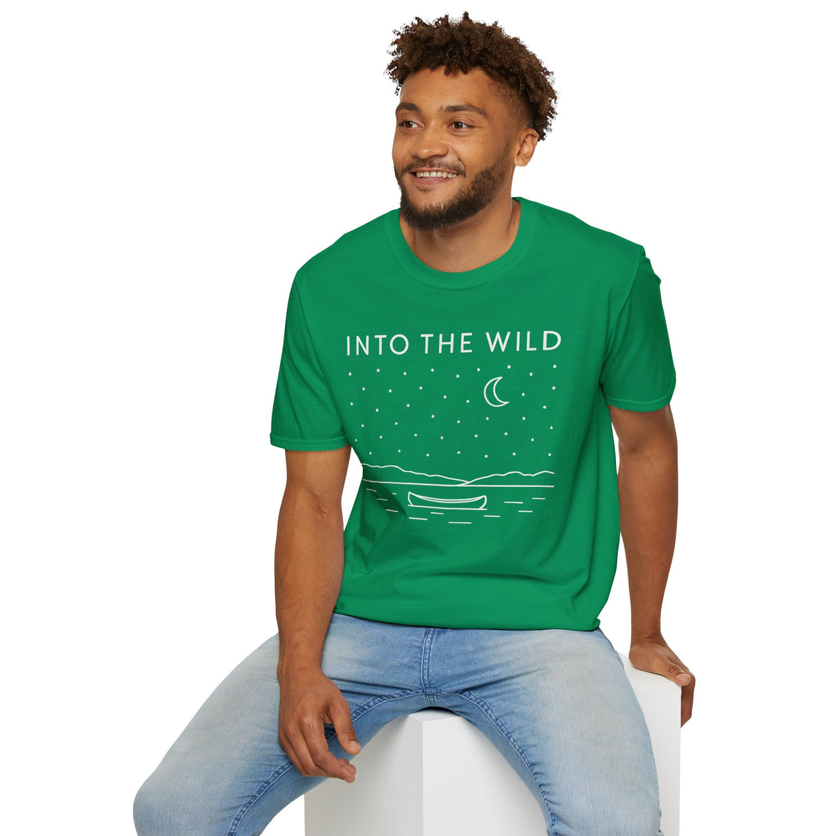 Into The Wild Canoe T-Shirt - Minimal Night Sky Lake Camping Tee