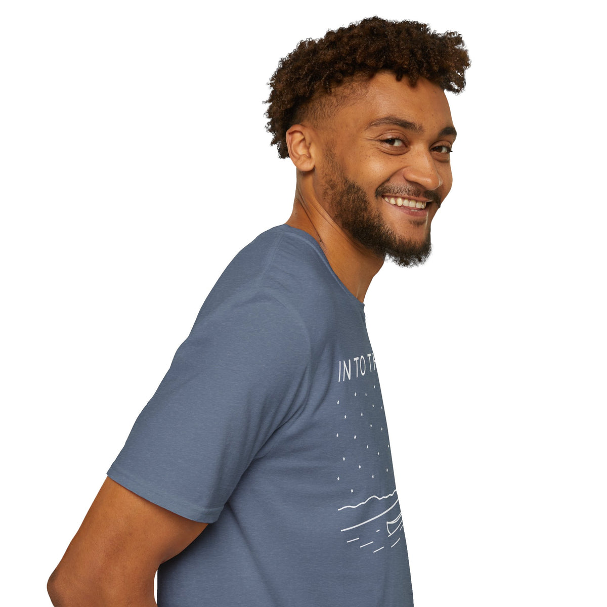 Into The Wild Canoe T-Shirt - Minimal Night Sky Lake Camping Tee