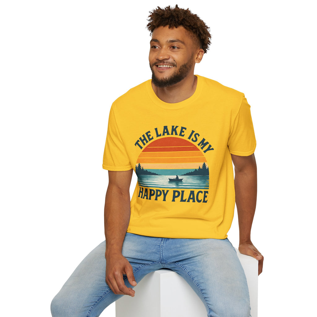 "The Lake Is My Happy Place" Canoe On The Lake At Sunset T-Shirt