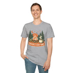 "Campfires & Good Times" T-Shirt — Retro Camping Tee with Bonfire, Trees & Coffee Mug