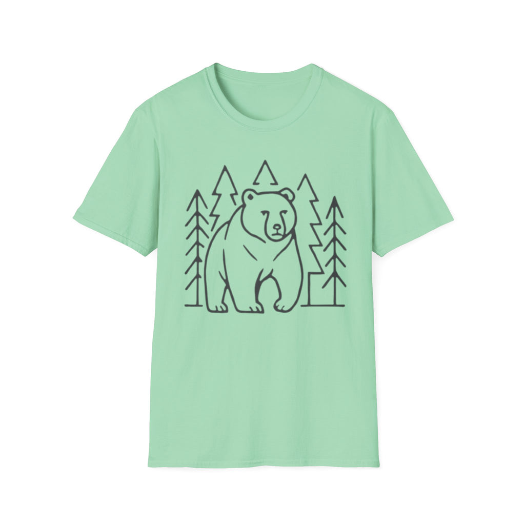 Bear & Pines T-Shirt — Minimal Line Drawing Woodland Tee