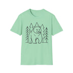 Bear & Pines T-Shirt — Minimal Line Drawing Woodland Tee