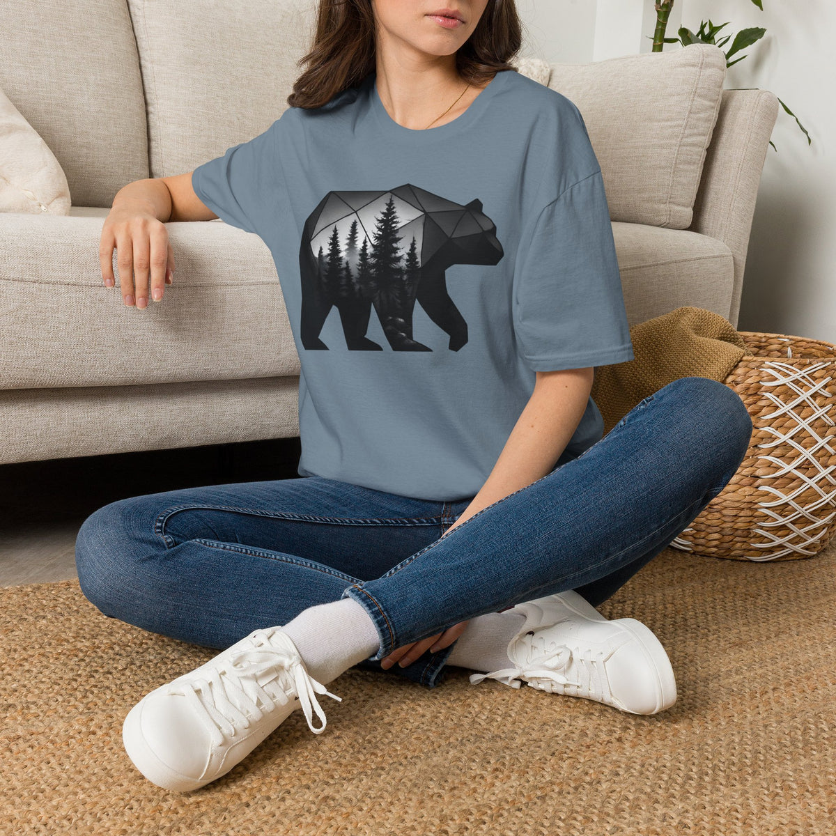 Geometric Forest Bear Woodland Silhouette Graphic Tee Shirt