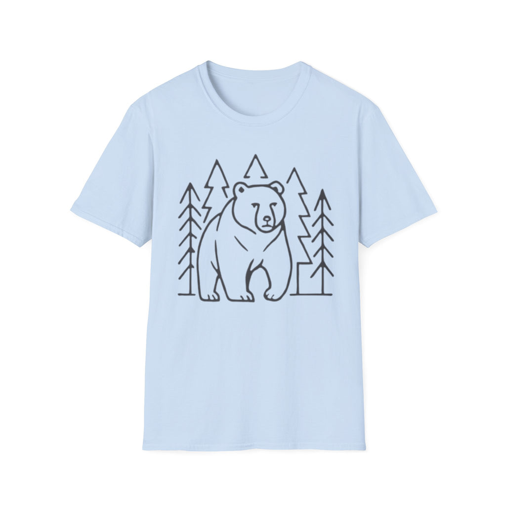 Bear & Pines T-Shirt — Minimal Line Drawing Woodland Tee