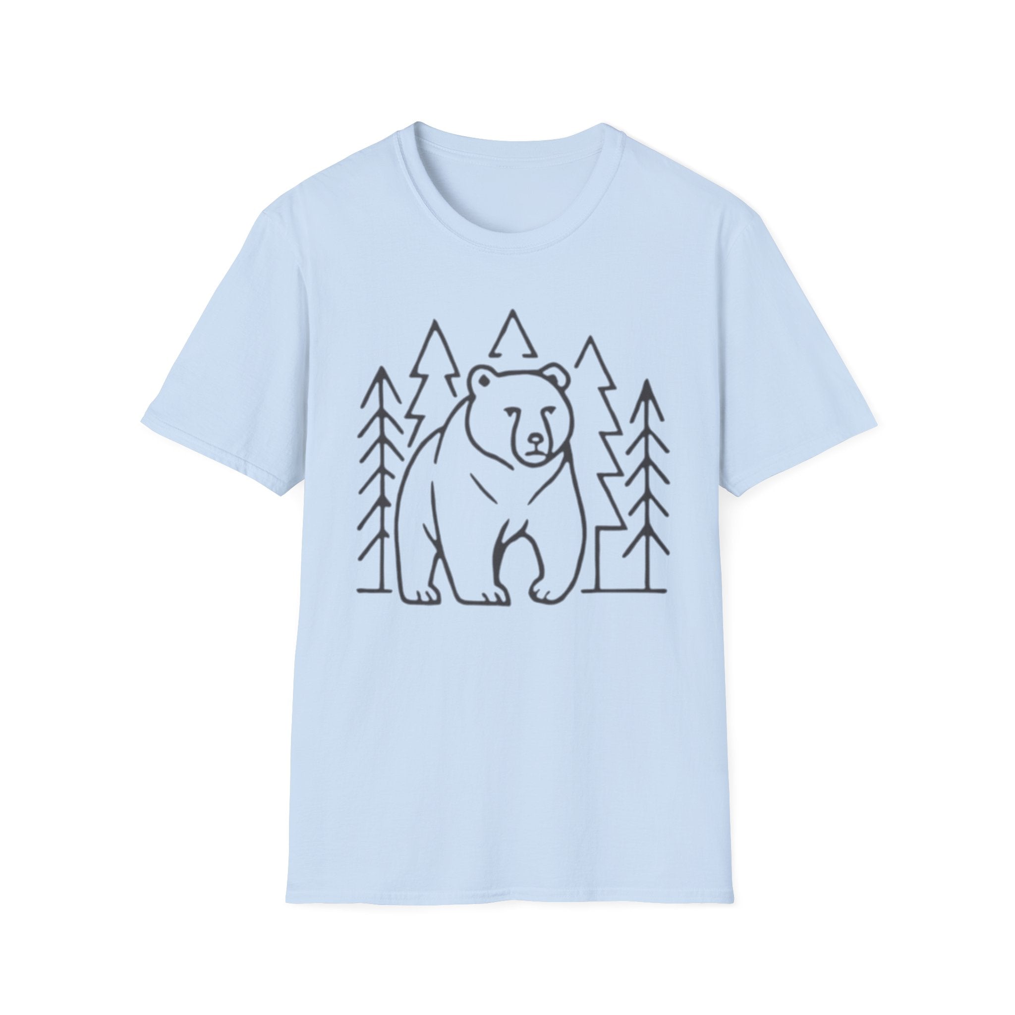 Bear & Pines T-Shirt — Minimal Line Drawing Woodland Tee
