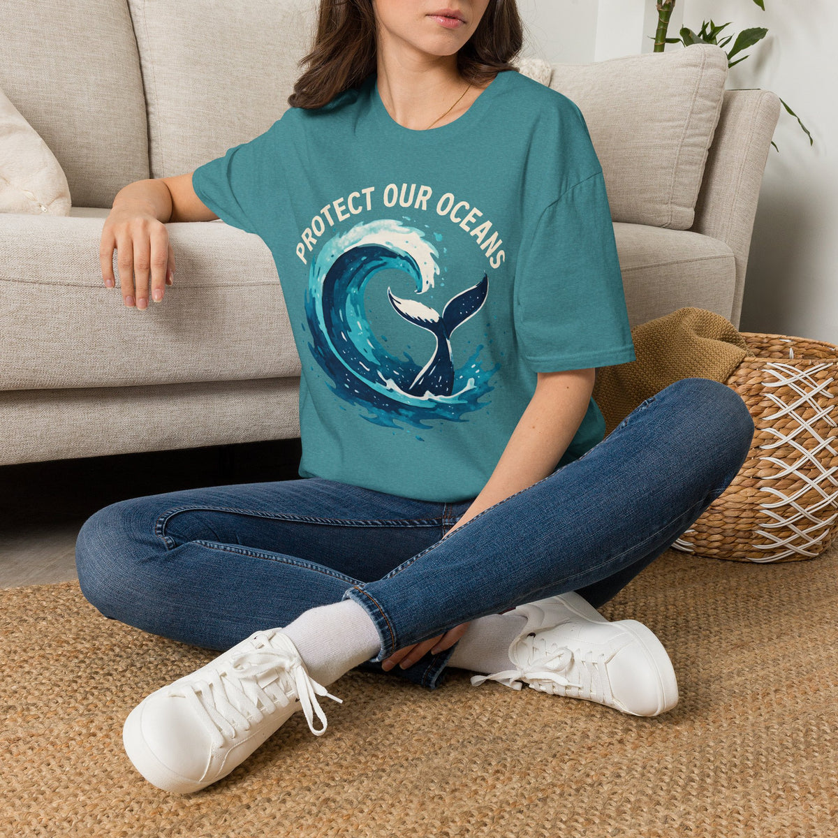 "Protect Our Oceans" Wave Whale Conservation T-Shirt