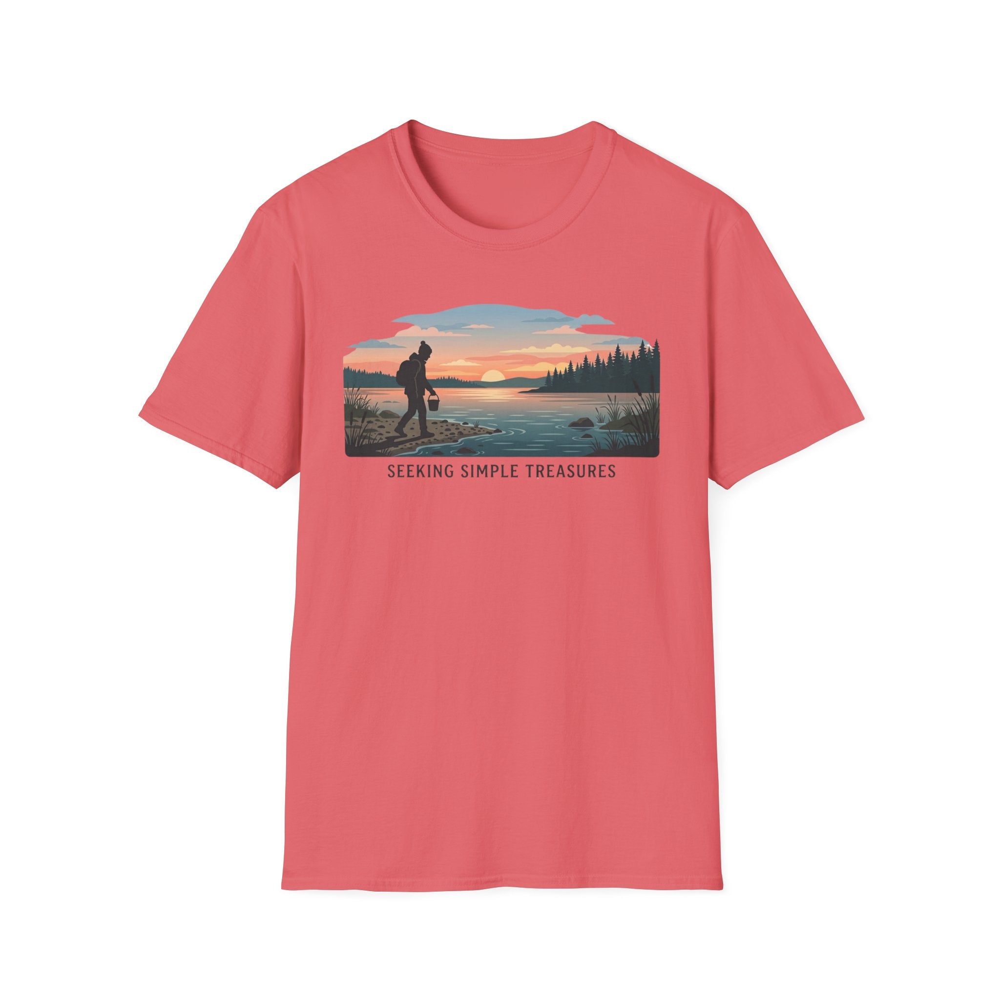 Outdoor T-Shirt — "Seeking Simple Treasures" Sunset Hiker Graphic