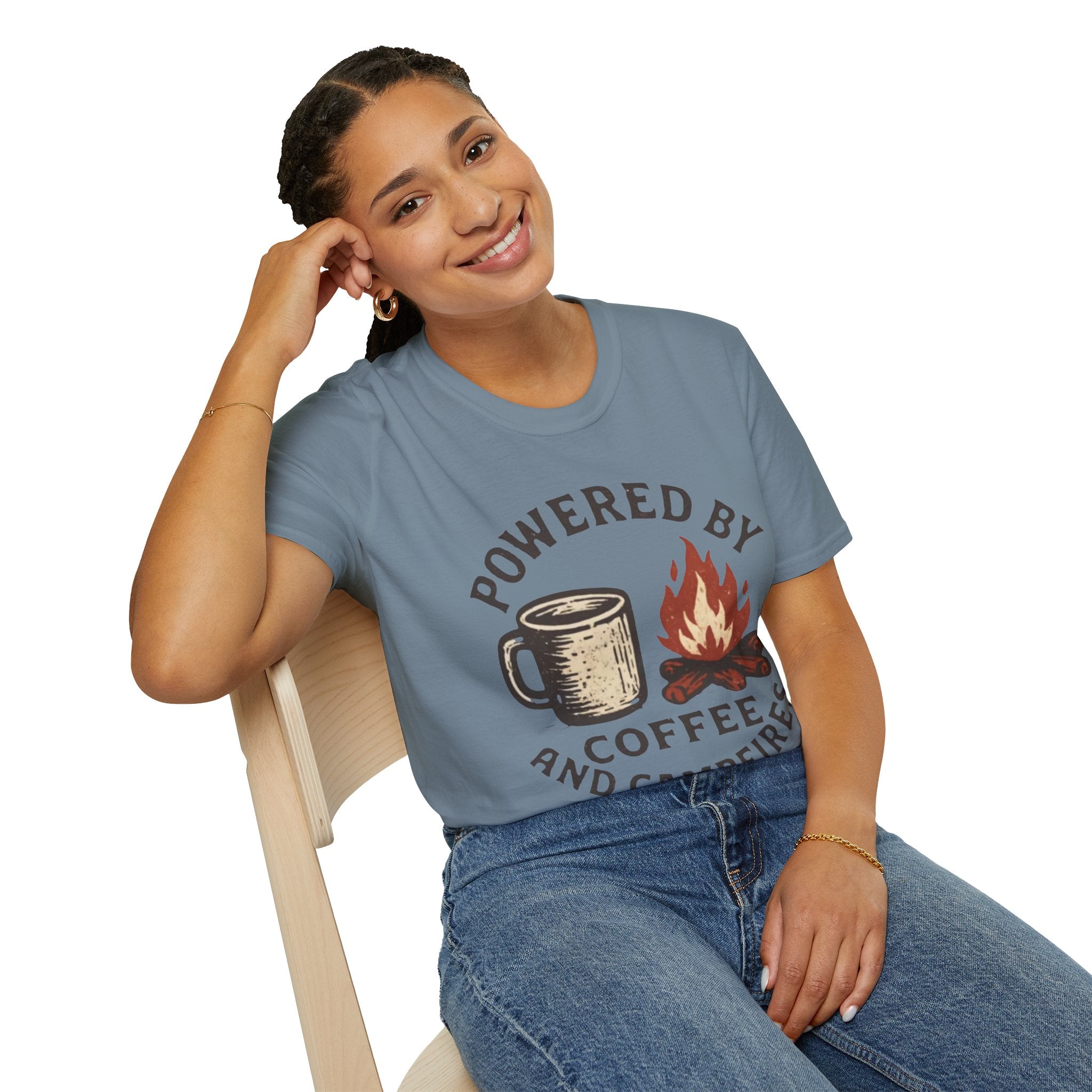 Powered By Coffee And Campfires Vintage Camping T-Shirt