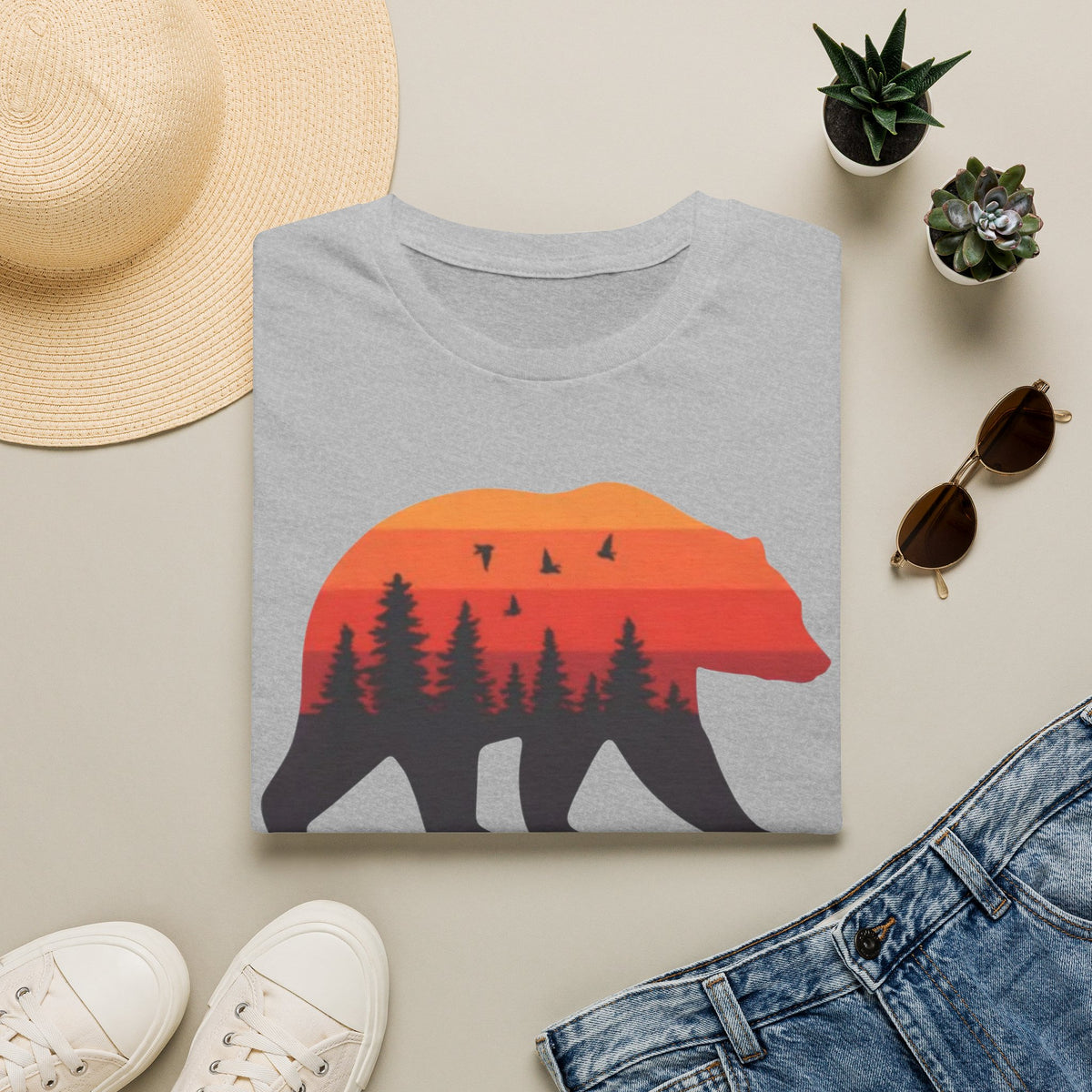 Bear Sunset Forest Silhouette Wildlife Tee