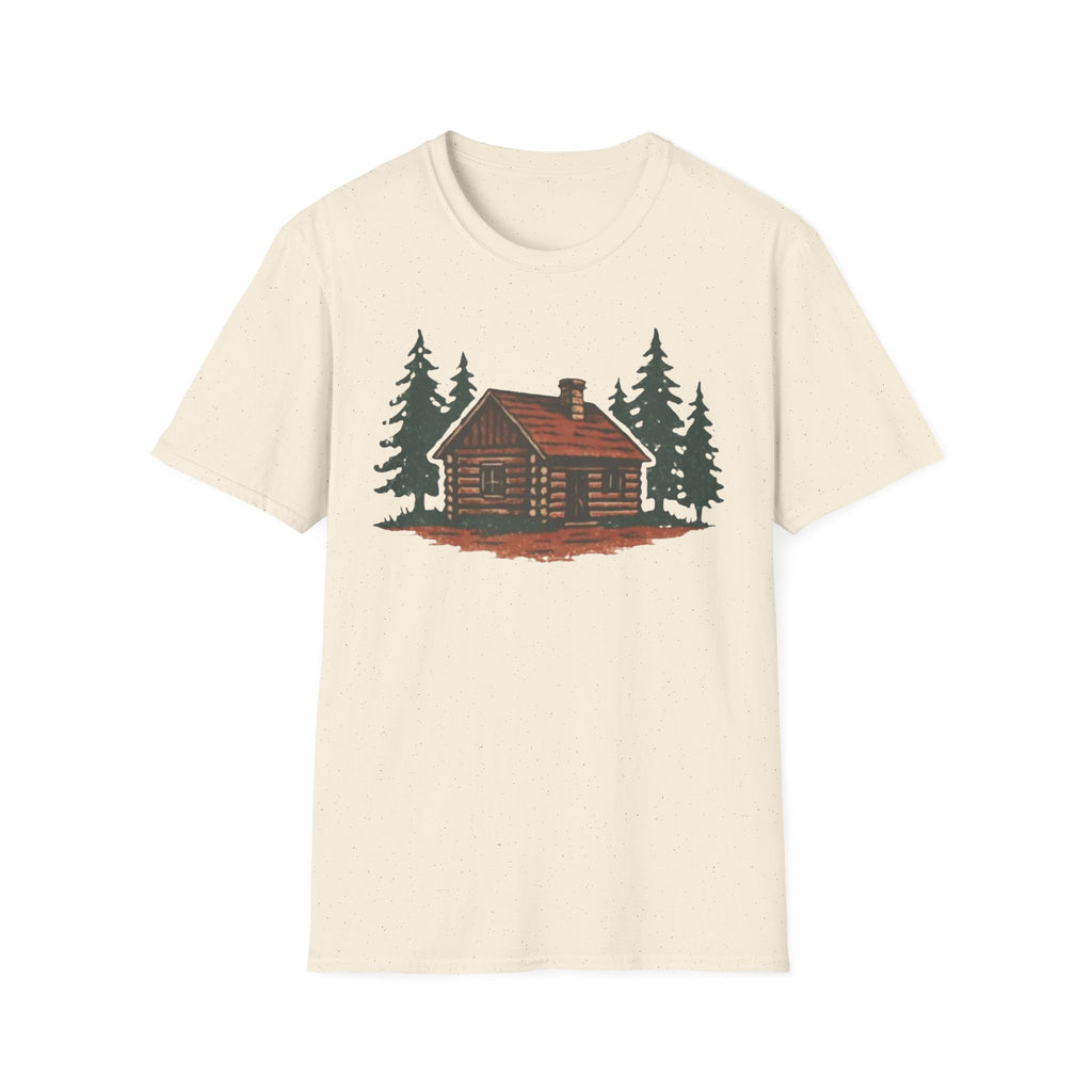 Vintage Cozy Cabin T-Shirt — Faded Pine Tree Cabin Tee