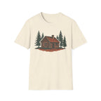 Vintage Cozy Cabin T-Shirt — Faded Pine Tree Cabin Tee