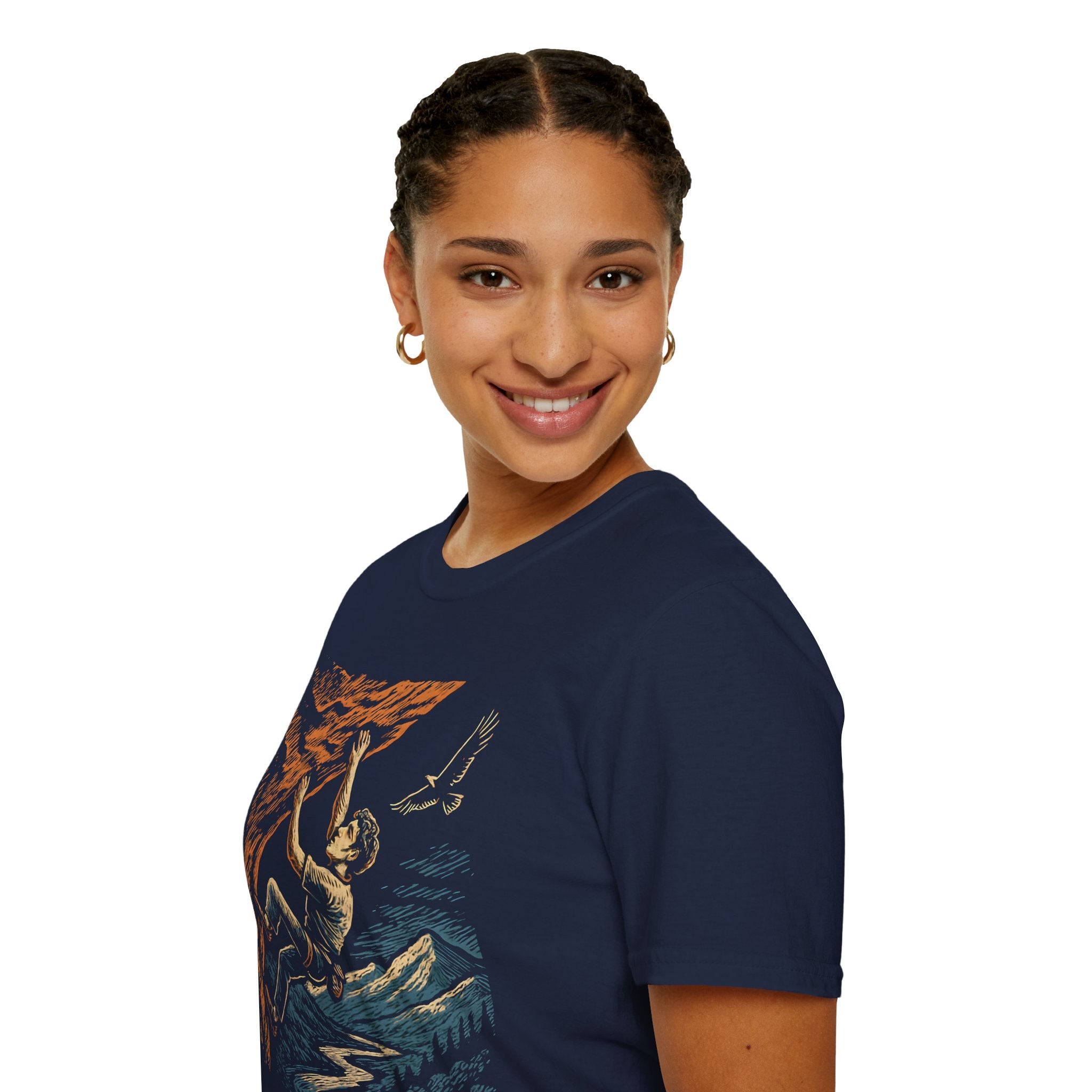 Climber on Cliff with Eagle T-Shirt