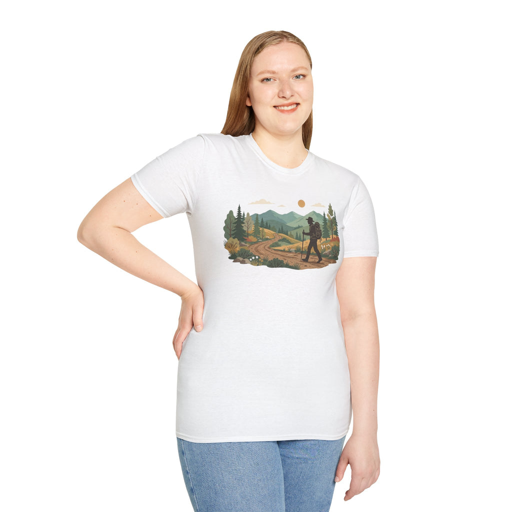 Hiker Mountain Sunset T-Shirt — Scenic Trail Adventure Tee