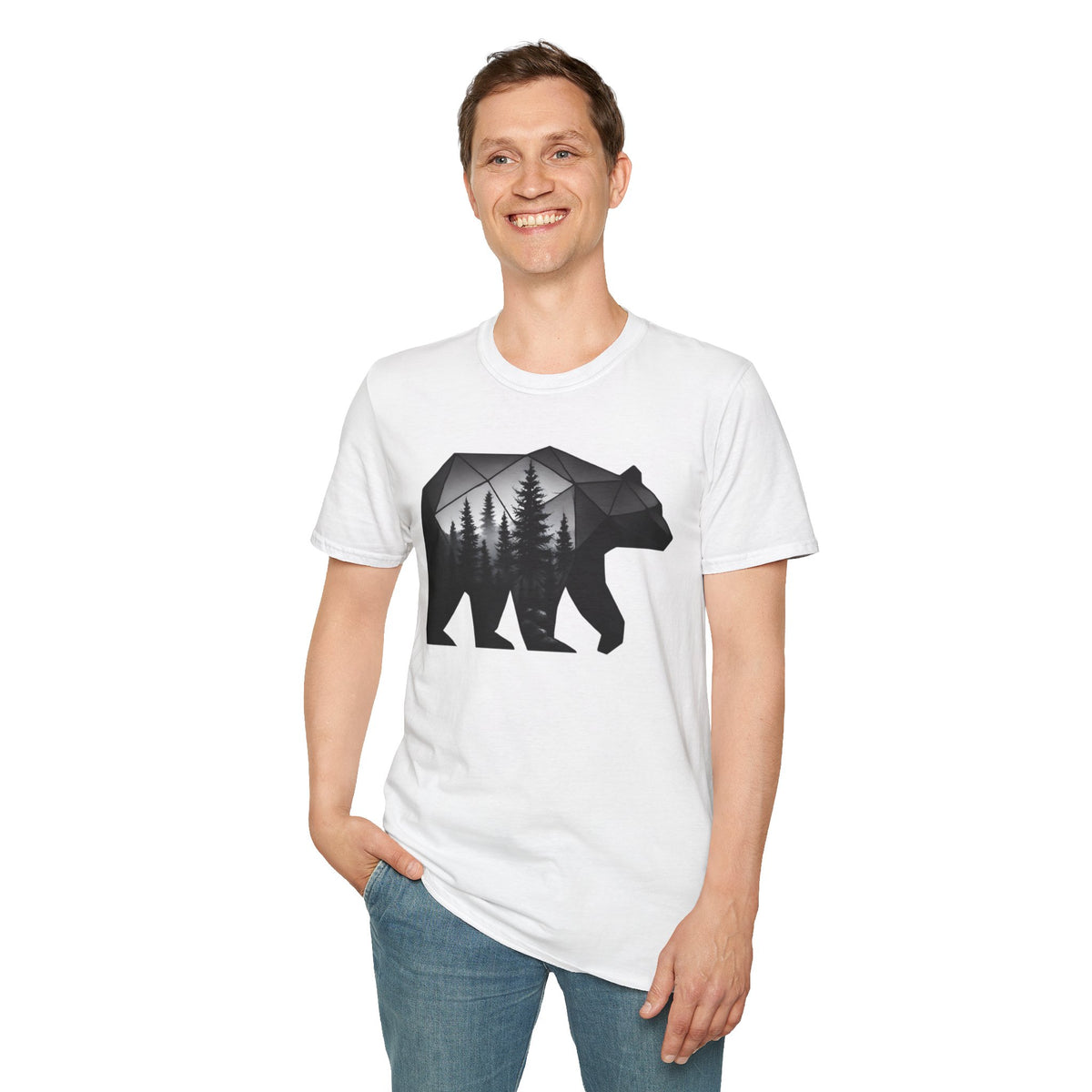 Geometric Forest Bear Woodland Silhouette Graphic Tee Shirt