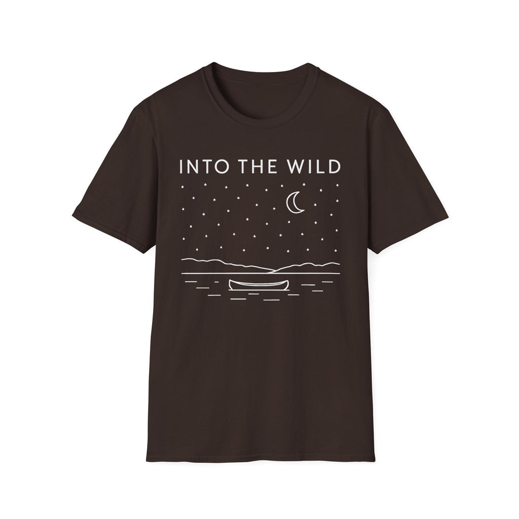 Into The Wild Canoe T-Shirt - Minimal Night Sky Lake Camping Tee