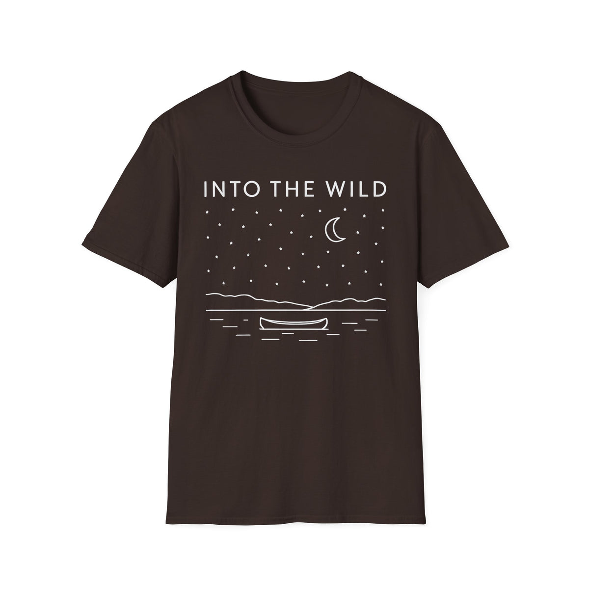 Into The Wild Canoe T-Shirt - Minimal Night Sky Lake Camping Tee