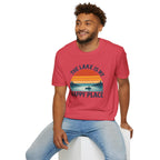 Canoe On The Lake At Sunset "The Lake Is My Happy Place" T-Shirt