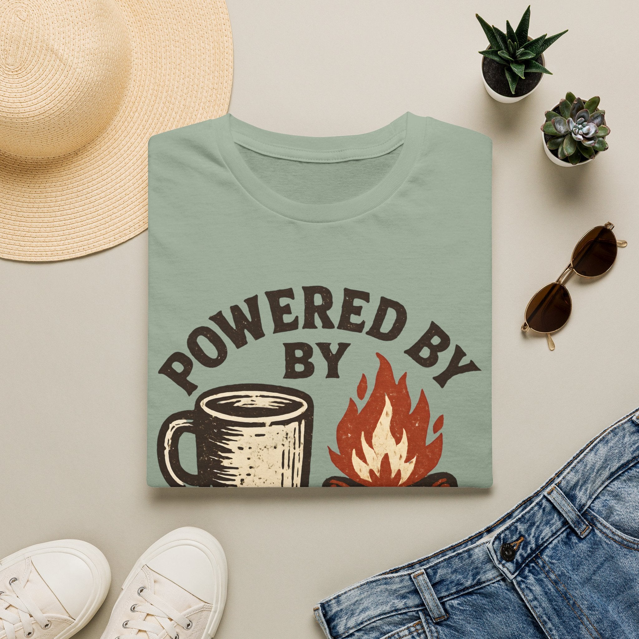 Powered By Coffee And Campfires Vintage Camping T-Shirt