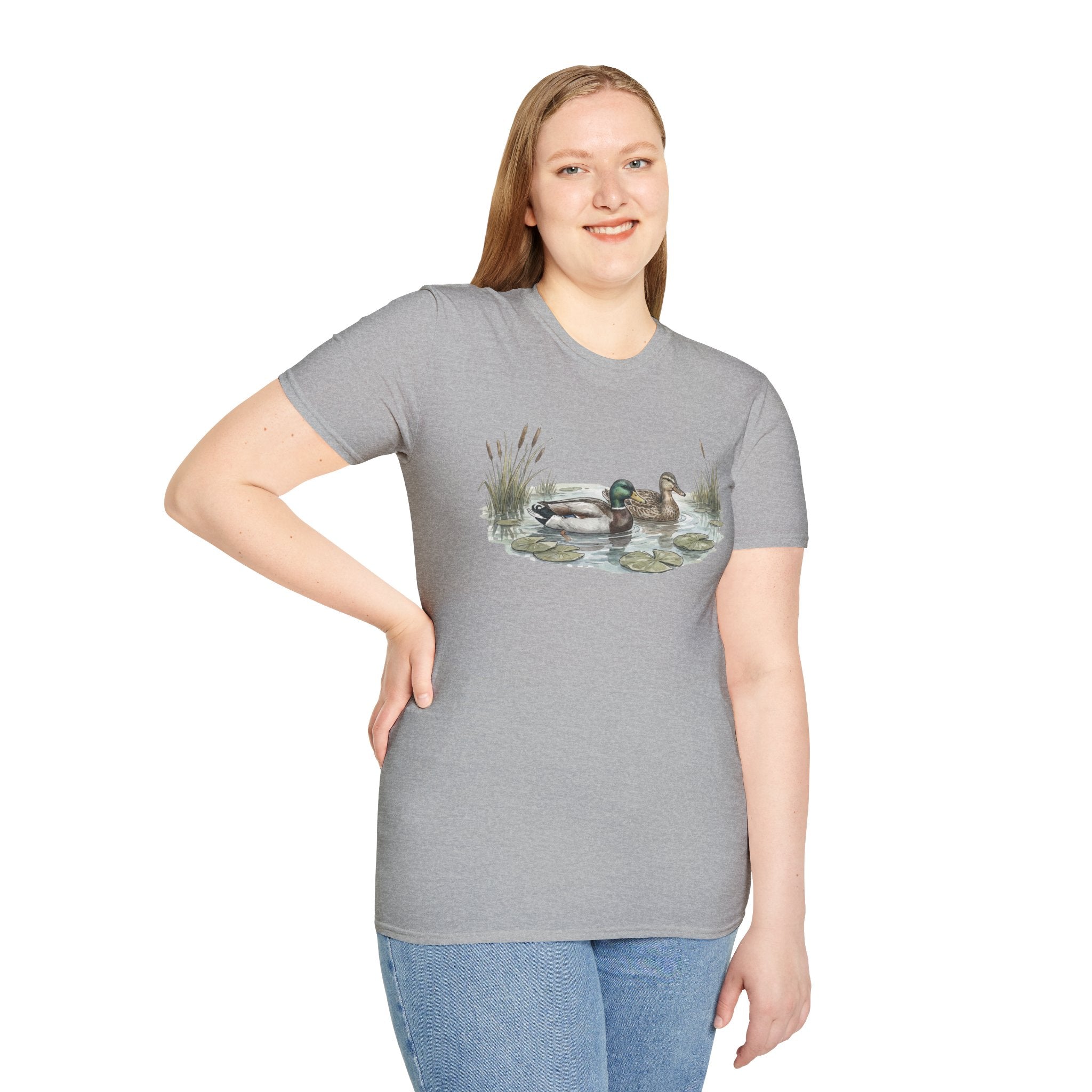 Duck Pair T-Shirt — Watercolor Mallard Ducks on Pond Nature Tee