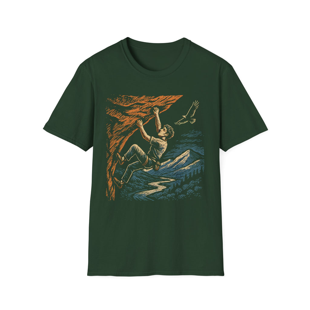 Climber on Cliff with Eagle T-Shirt