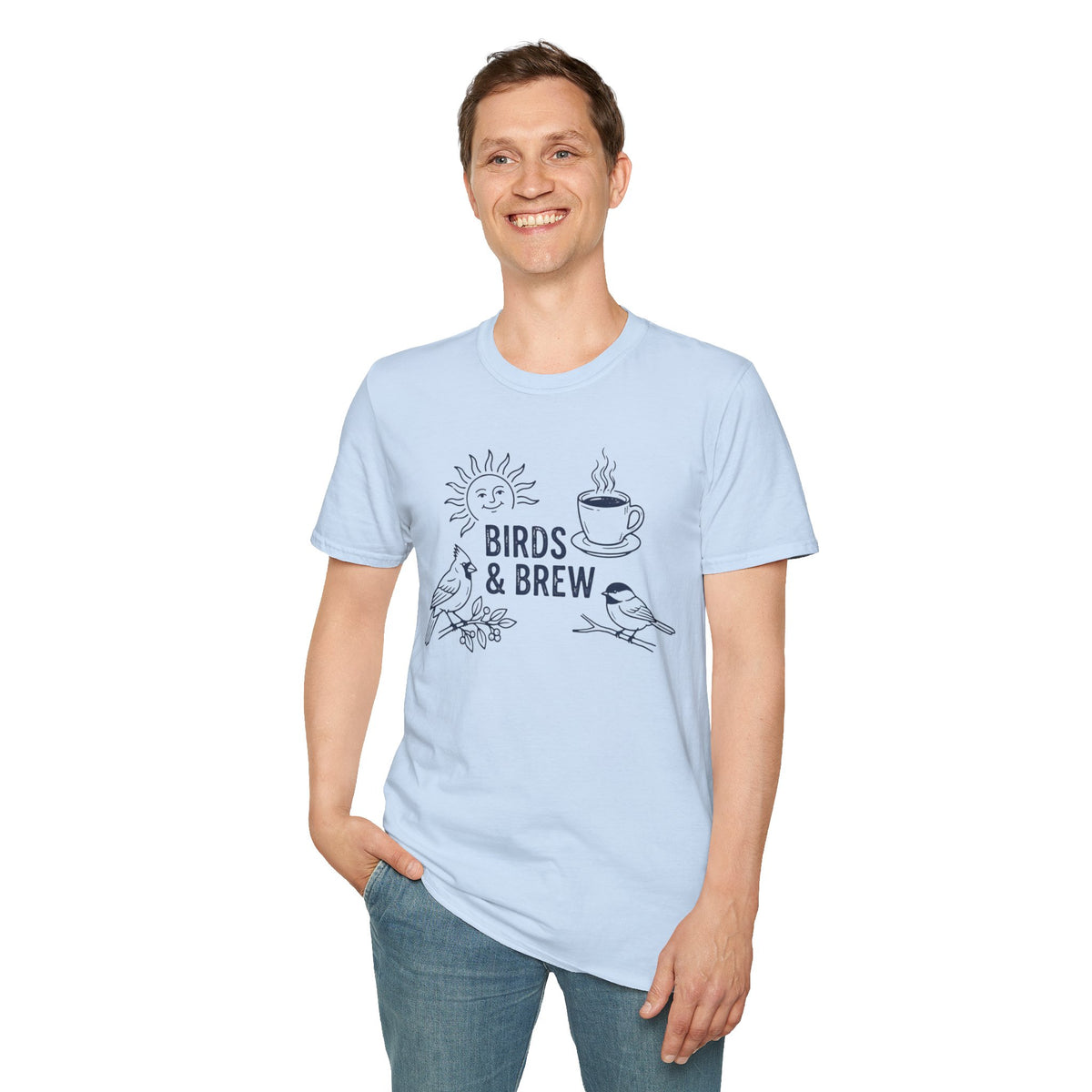 "Birds & Brew" Tee — Coffee Lover Birdwatching T‑Shirt