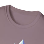Mountain River T-Shirt — Geometric Blue Peaks & Flowing River