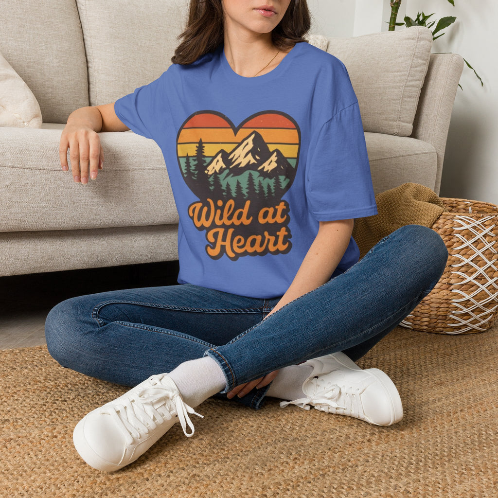 "Wild at Heart" Mountain Heart Retro Sunset Nature Tee Shirt