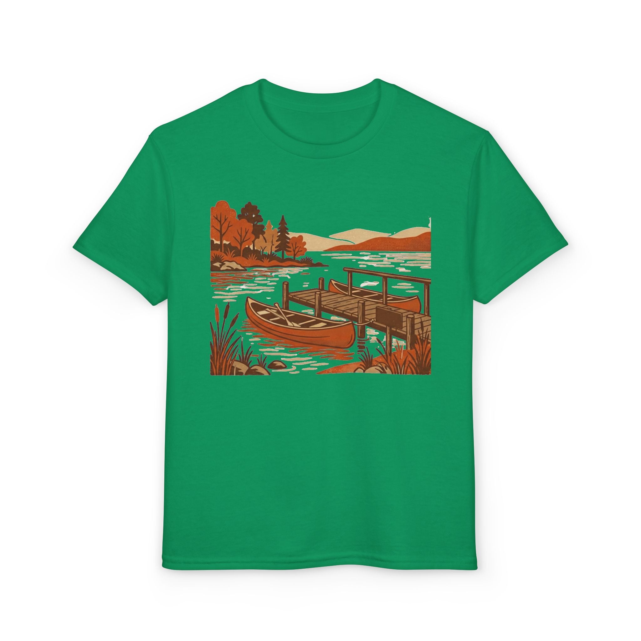 Youth T-Shirt — Autumn Lakeside Dock & Canoe Kids Tee