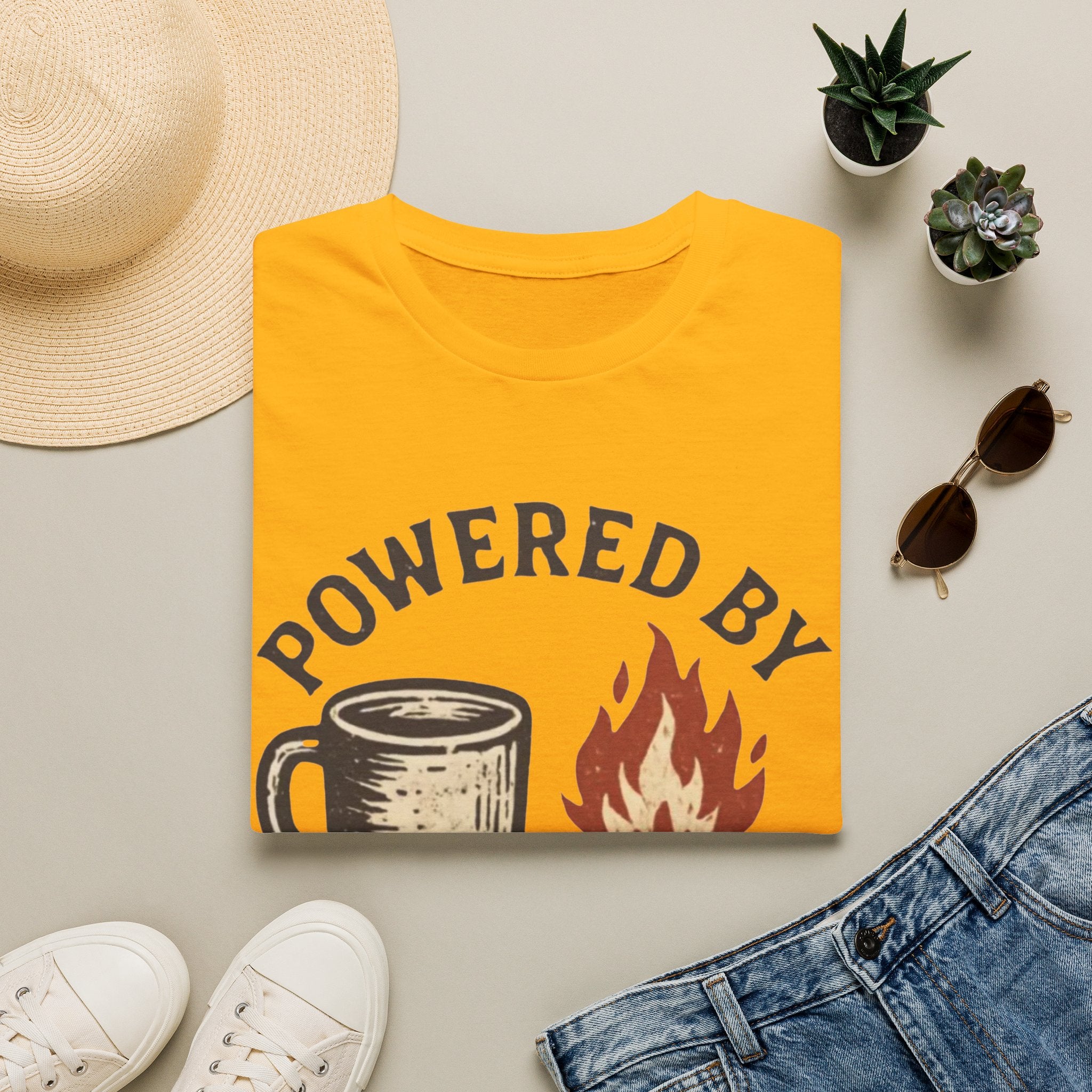 Powered By Coffee And Campfires Vintage Camping T-Shirt