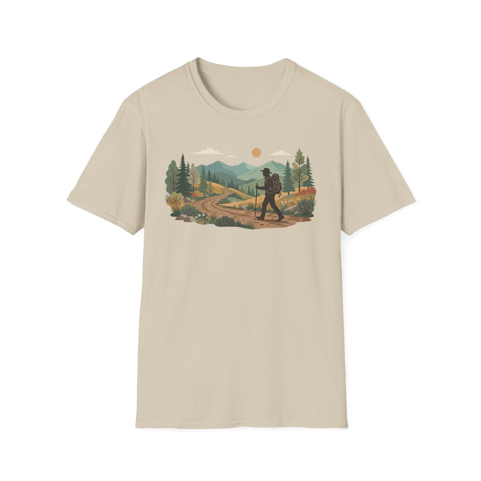 Hiker Mountain Sunset T-Shirt — Scenic Trail Adventure Tee