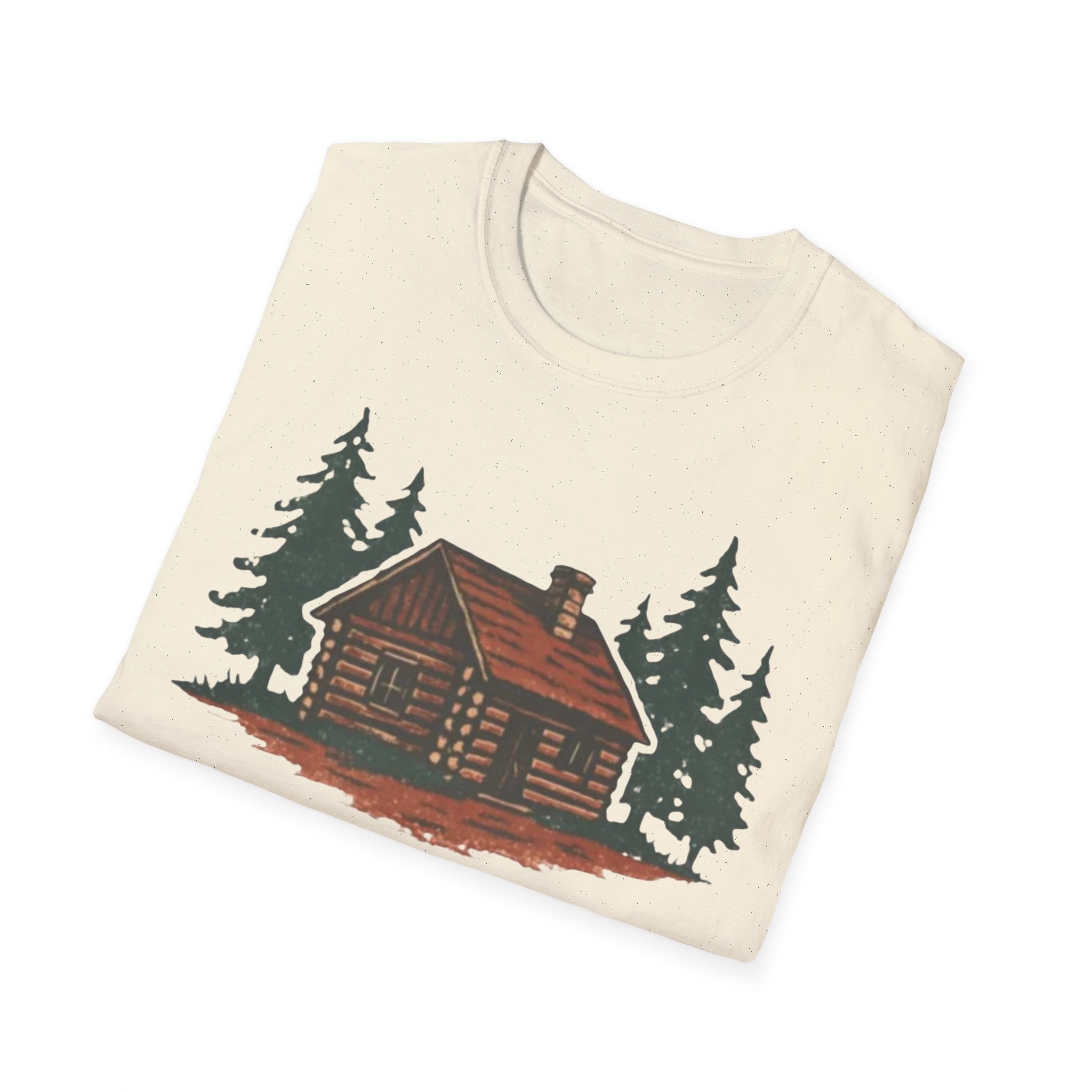 Vintage Cozy Cabin T-Shirt — Faded Pine Tree Cabin Tee