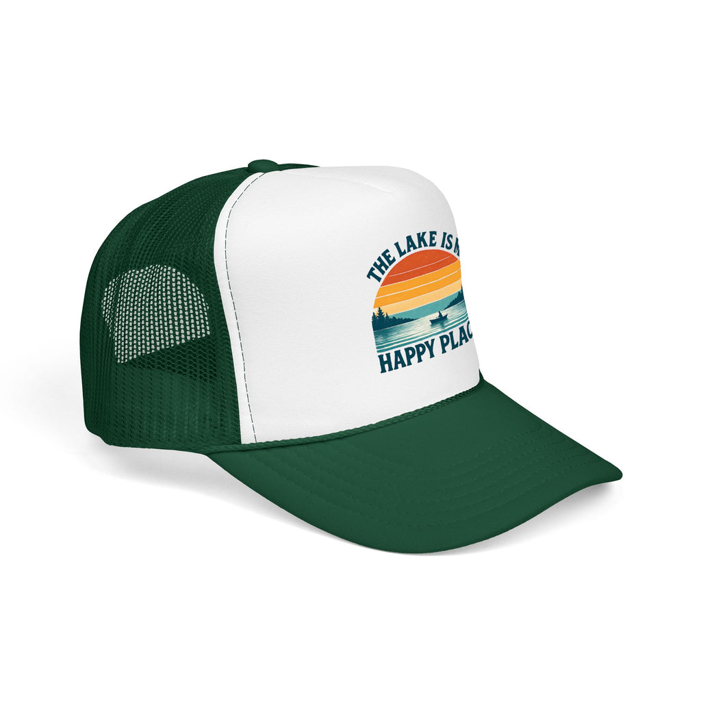 Lake Is My Happy Place Trucker Hat — Vintage Sunset Fishing Foam Cap