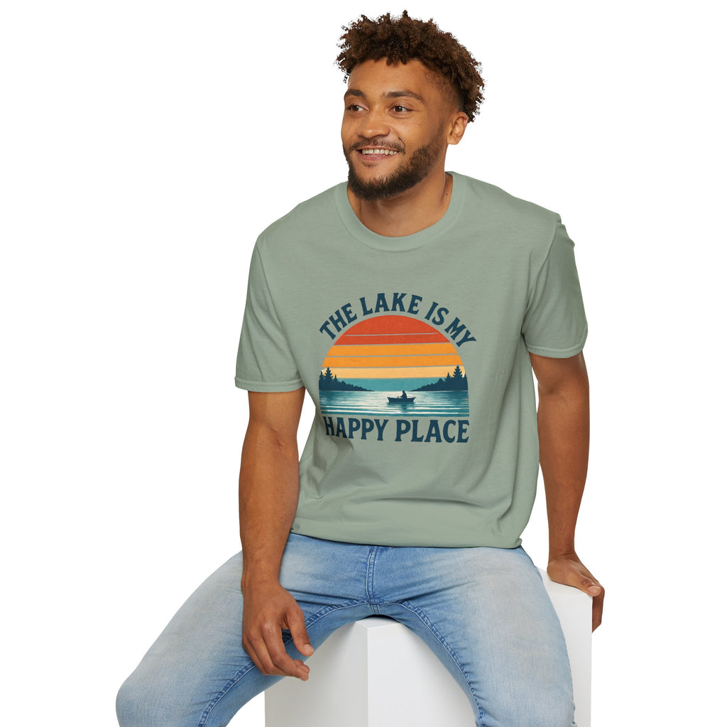 Canoe On The Lake At Sunset "The Lake Is My Happy Place" T-Shirt