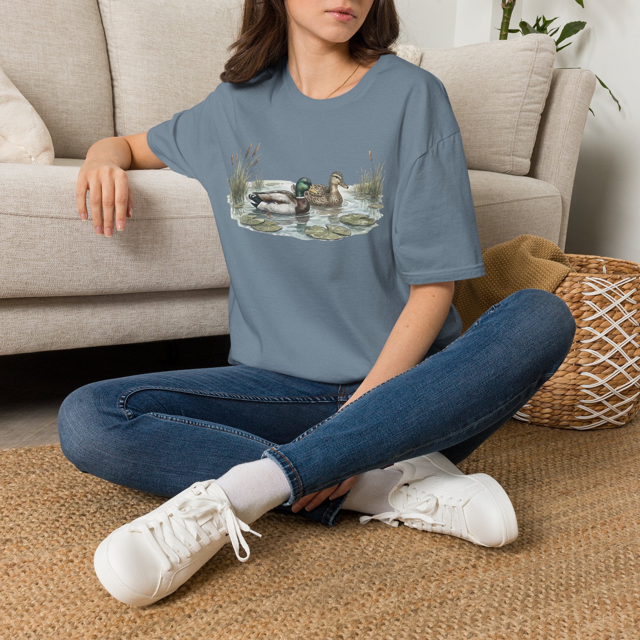 Duck Pair T-Shirt — Watercolor Mallard Ducks on Pond Nature Tee