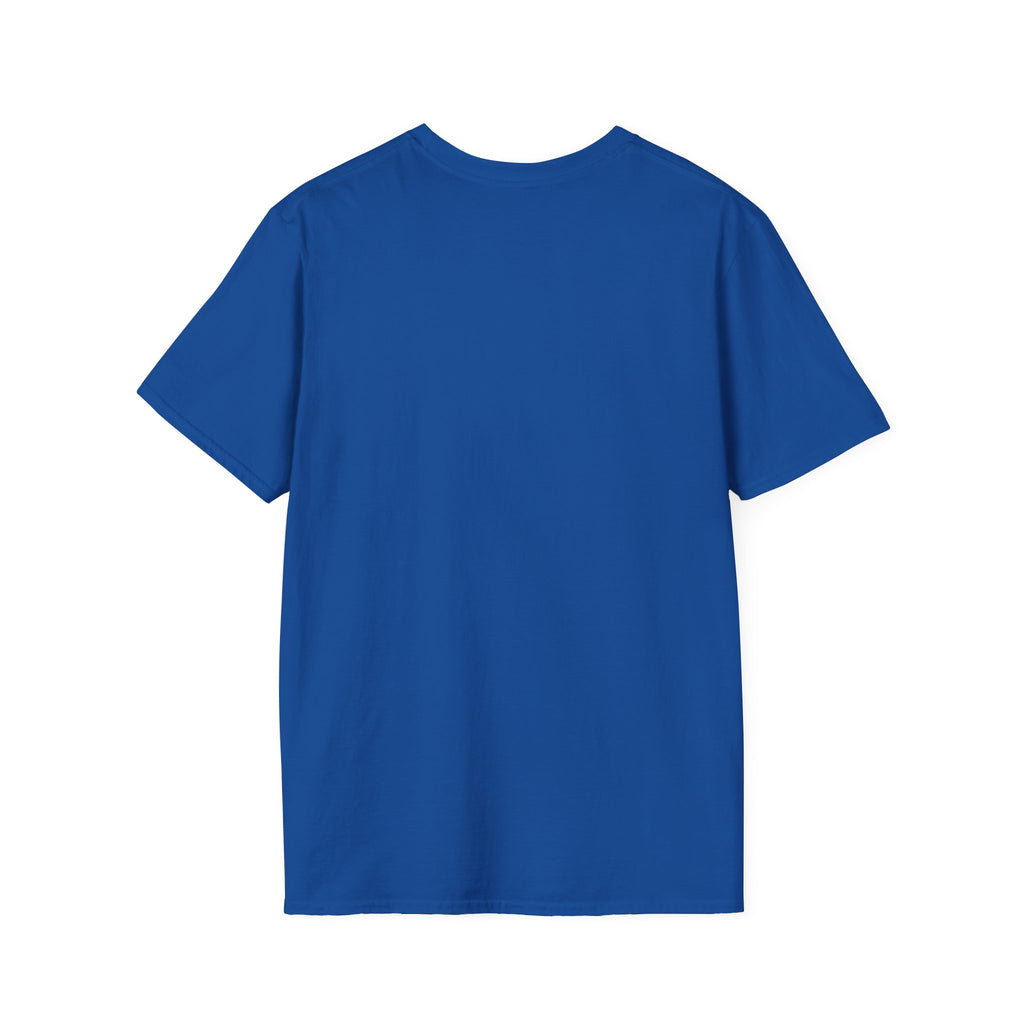 Mountain River T-Shirt — Geometric Blue Peaks & Flowing River