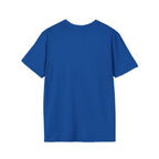 Mountain River T-Shirt — Geometric Blue Peaks & Flowing River