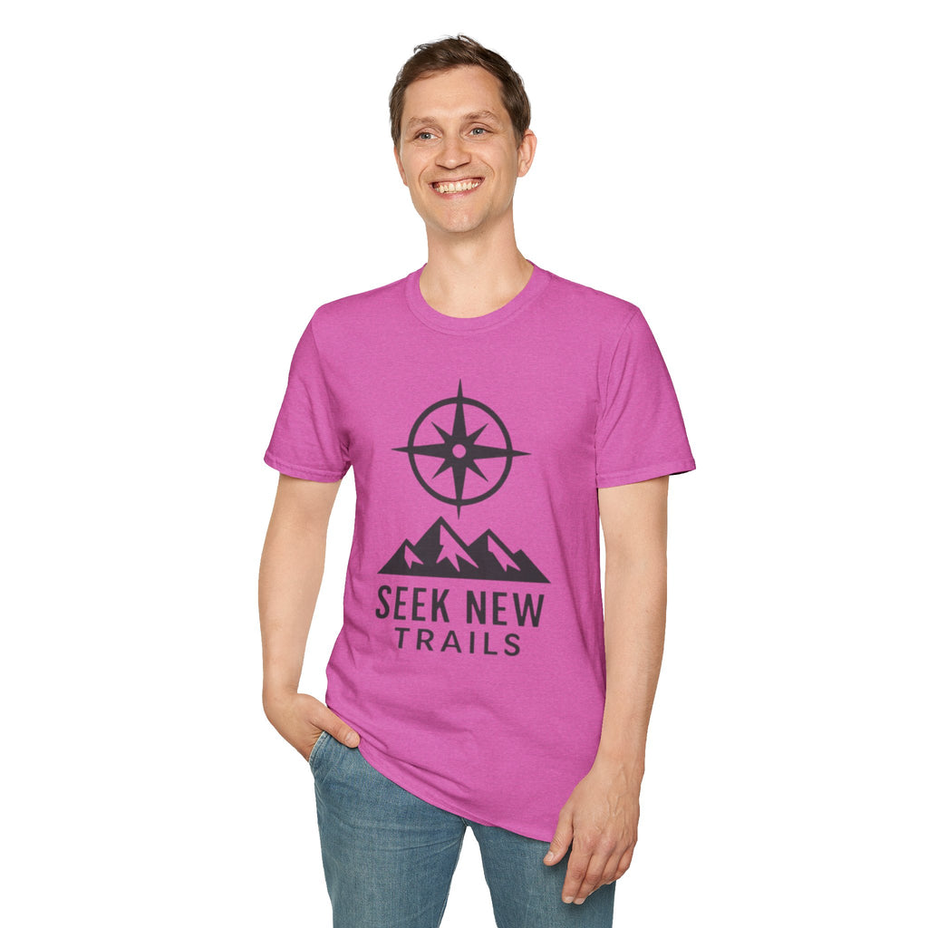 "Seek New Trails" Compass Over Mountains T-Shirt
