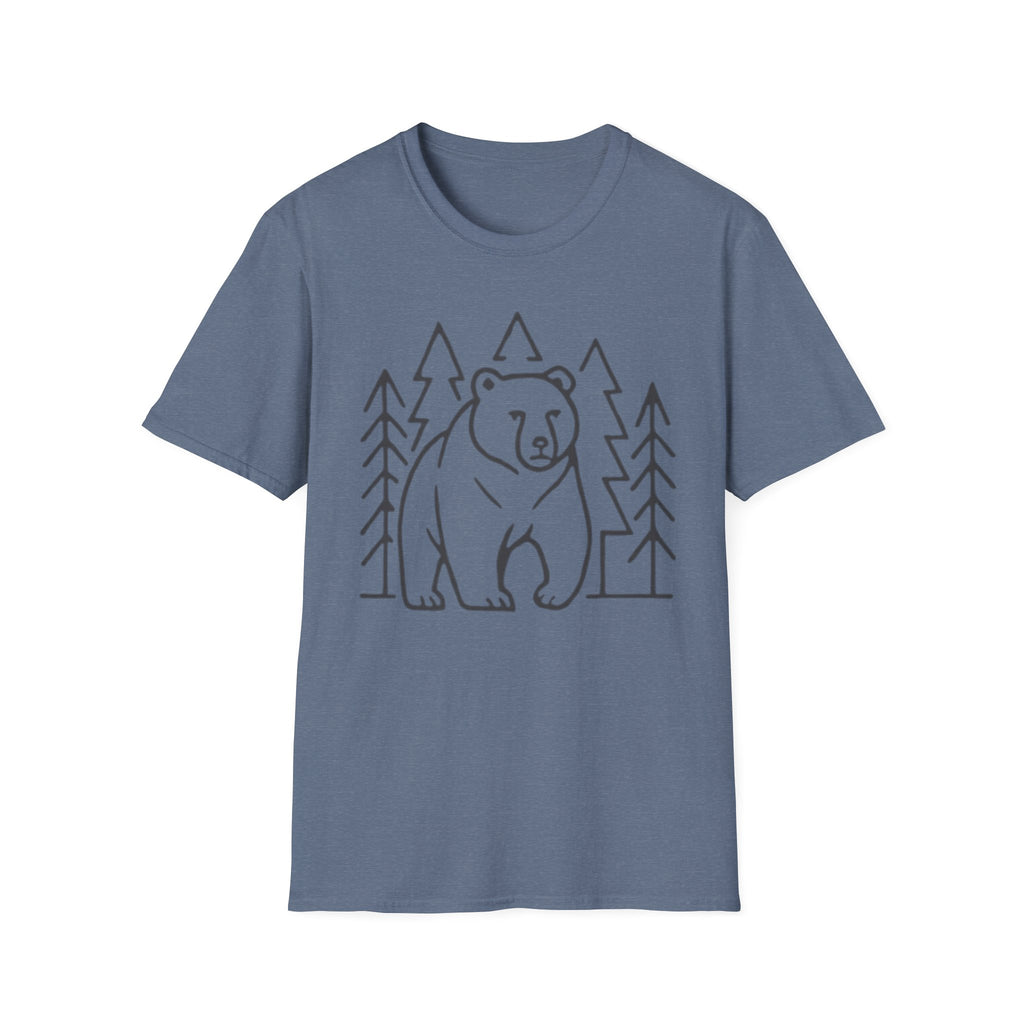 Bear & Pines T-Shirt — Minimal Line Drawing Woodland Tee