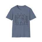 Bear & Pines T-Shirt — Minimal Line Drawing Woodland Tee