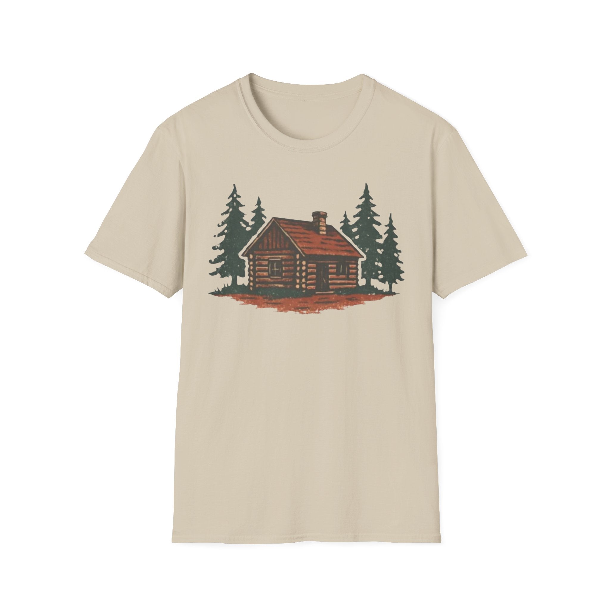 Vintage Cozy Cabin T-Shirt — Faded Pine Tree Cabin Tee