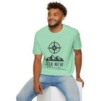 "Seek New Trails" Compass Over Mountains T-Shirt