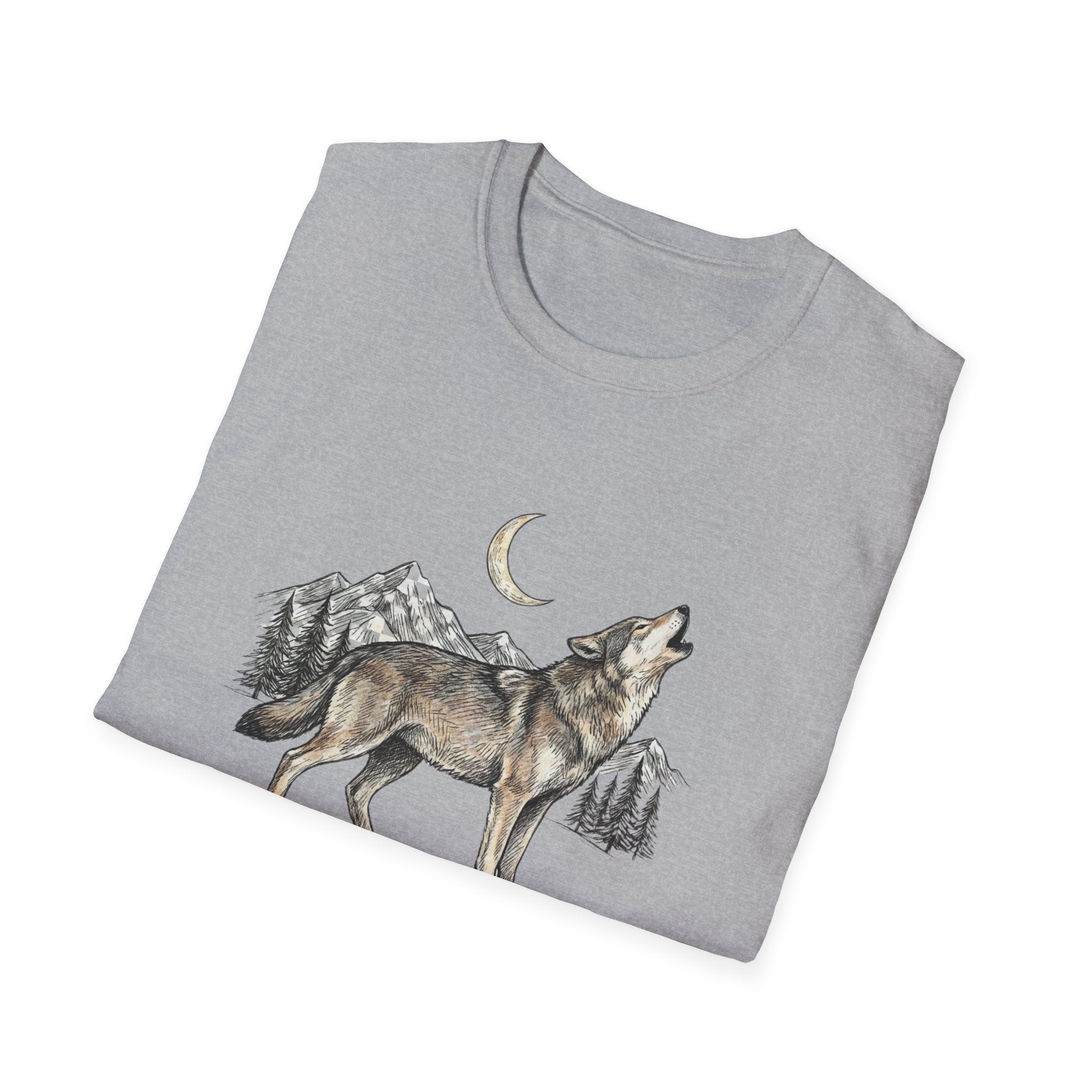 Wolf Howl T-Shirt — Moonlit Mountain Wildlife Tee