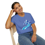 Mountain River T-Shirt — Geometric Blue Peaks & Flowing River